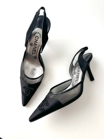 ICONIC Chanel Vintage Mesh Slingback Heels in Black (EU 36,5)