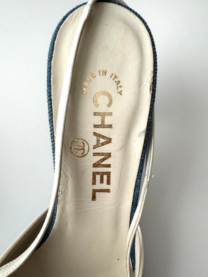 Chanel Camelia Denim Slingback Heels (EU 37)