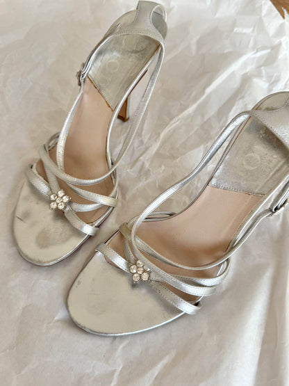 Dior Vintage Strappy Silver Bejeweled Heels (EU 37)
