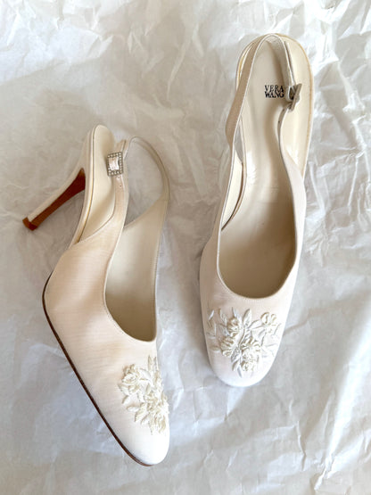 Vera Wang Vintage Embroidered & Beaded Bridal Off-White Heels (EU 40 / 40,5)