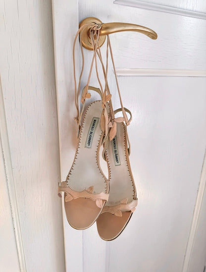 ICONIC Manolo Blahnik Vine Strappy Sandals Heels In Nude (EU 38)