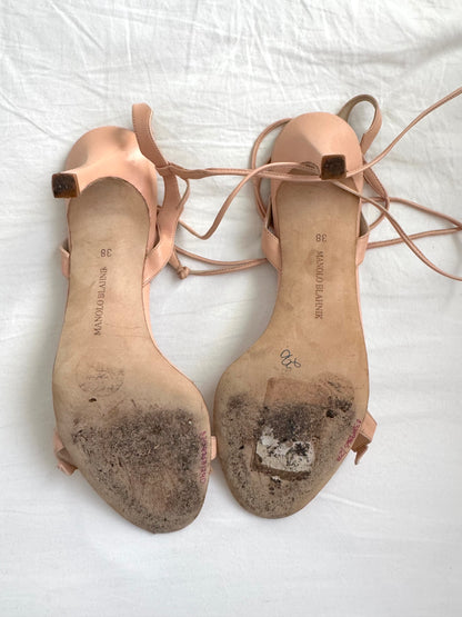 ICONIC Manolo Blahnik Vine Strappy Sandals Heels In Nude (EU 38)