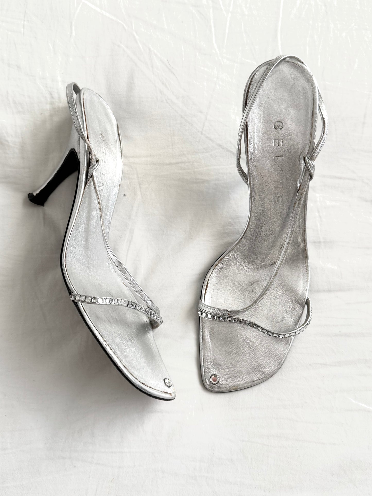 Celine Vintage Silver Rhinestone Sandals (EU 38,5)
