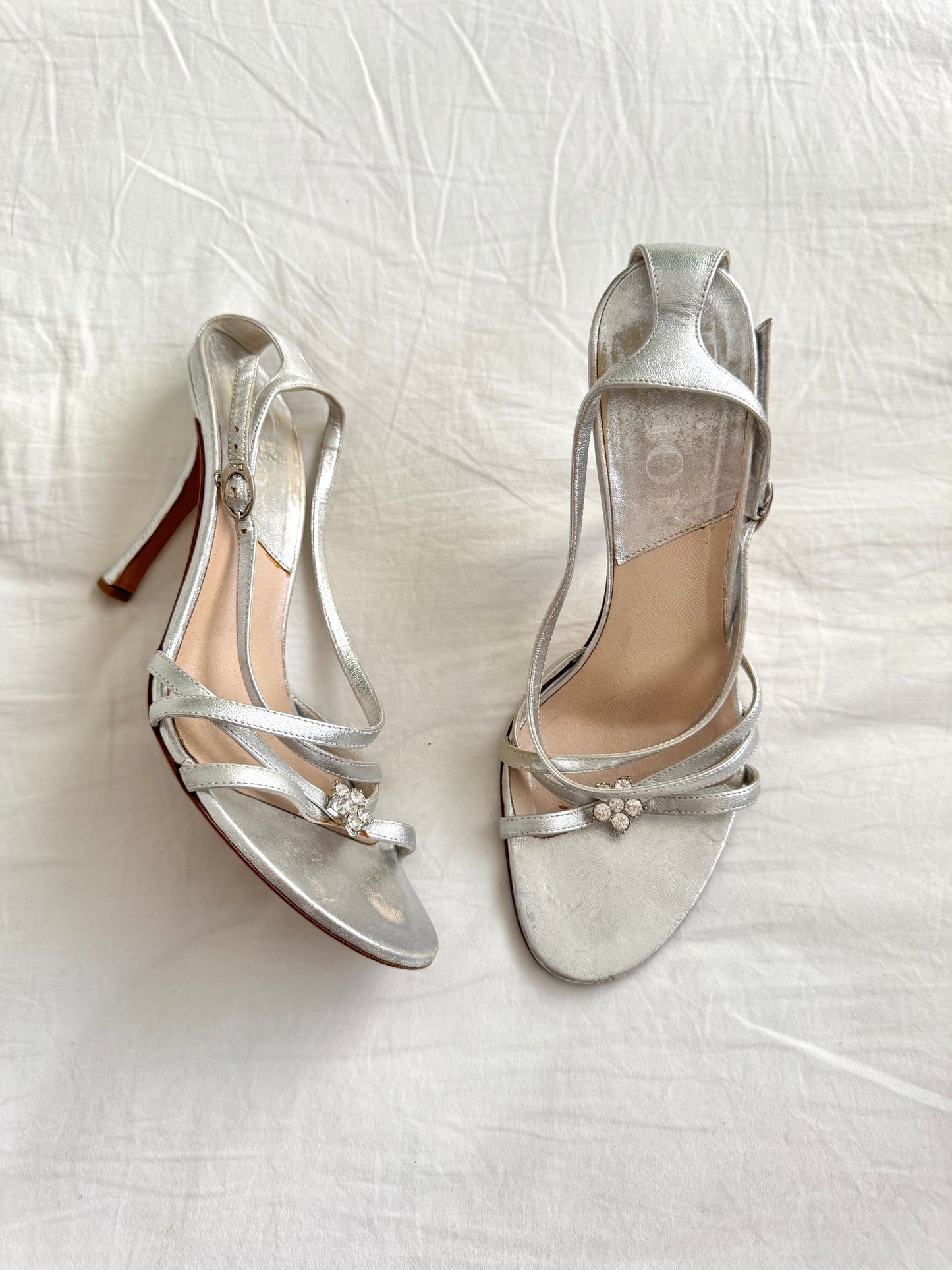 Dior Vintage Strappy Silver Bejeweled Heels (EU 37)