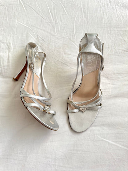 Dior Vintage Strappy Silver Bejeweled Heels (EU 37)
