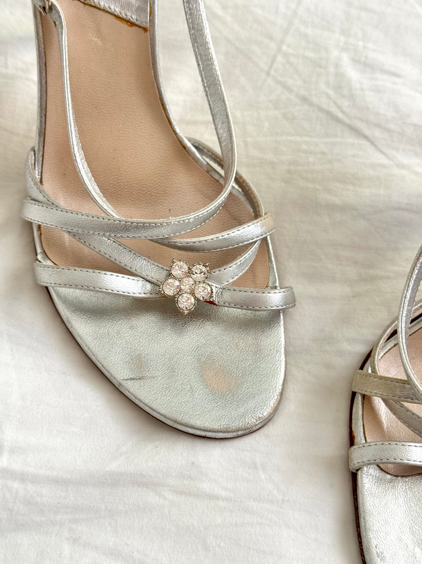 Dior Vintage Strappy Silver Bejeweled Heels (EU 37)