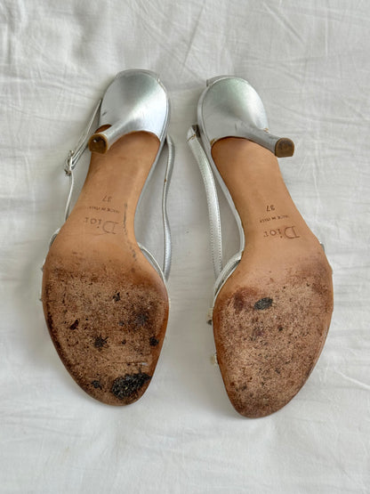 Dior Vintage Strappy Silver Bejeweled Heels (EU 37)