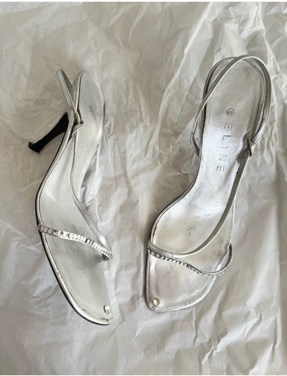 Celine Vintage Silver Rhinestone Sandals (EU 38,5)