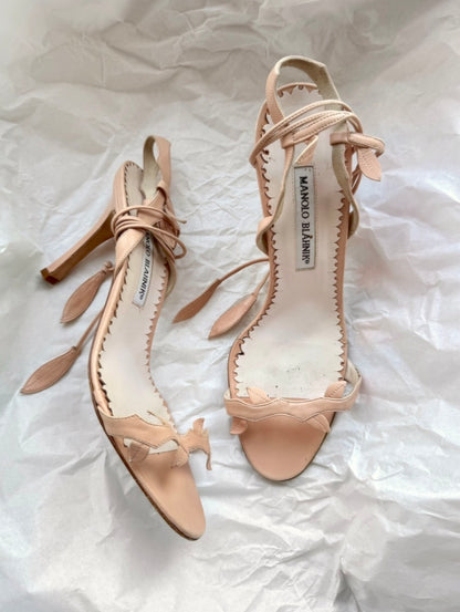 ICONIC Manolo Blahnik Vine Strappy Sandals Heels In Nude (EU 38)