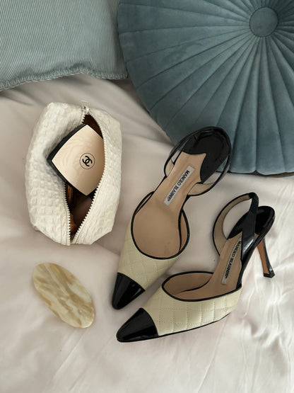 Manolo Blahnik Bicolor Cream & Black Pumps (EU 37)