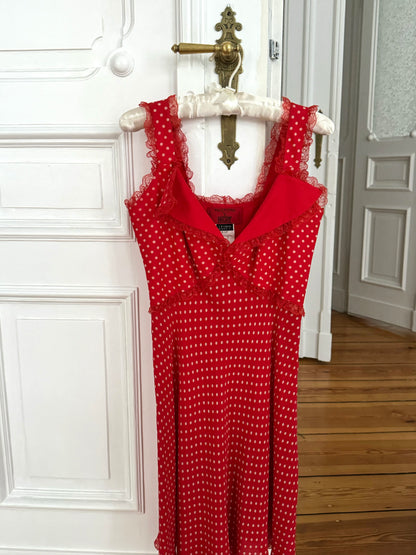 Oscar de la Renta Polka Dot Red Silk Dress (FR 38 / M)