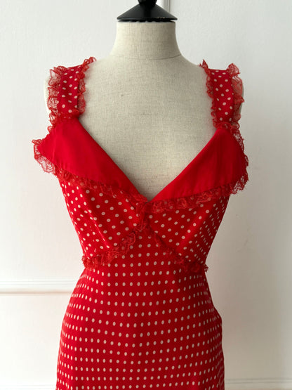 Oscar de la Renta Polka Dot Red Silk Dress (FR 38 / M)