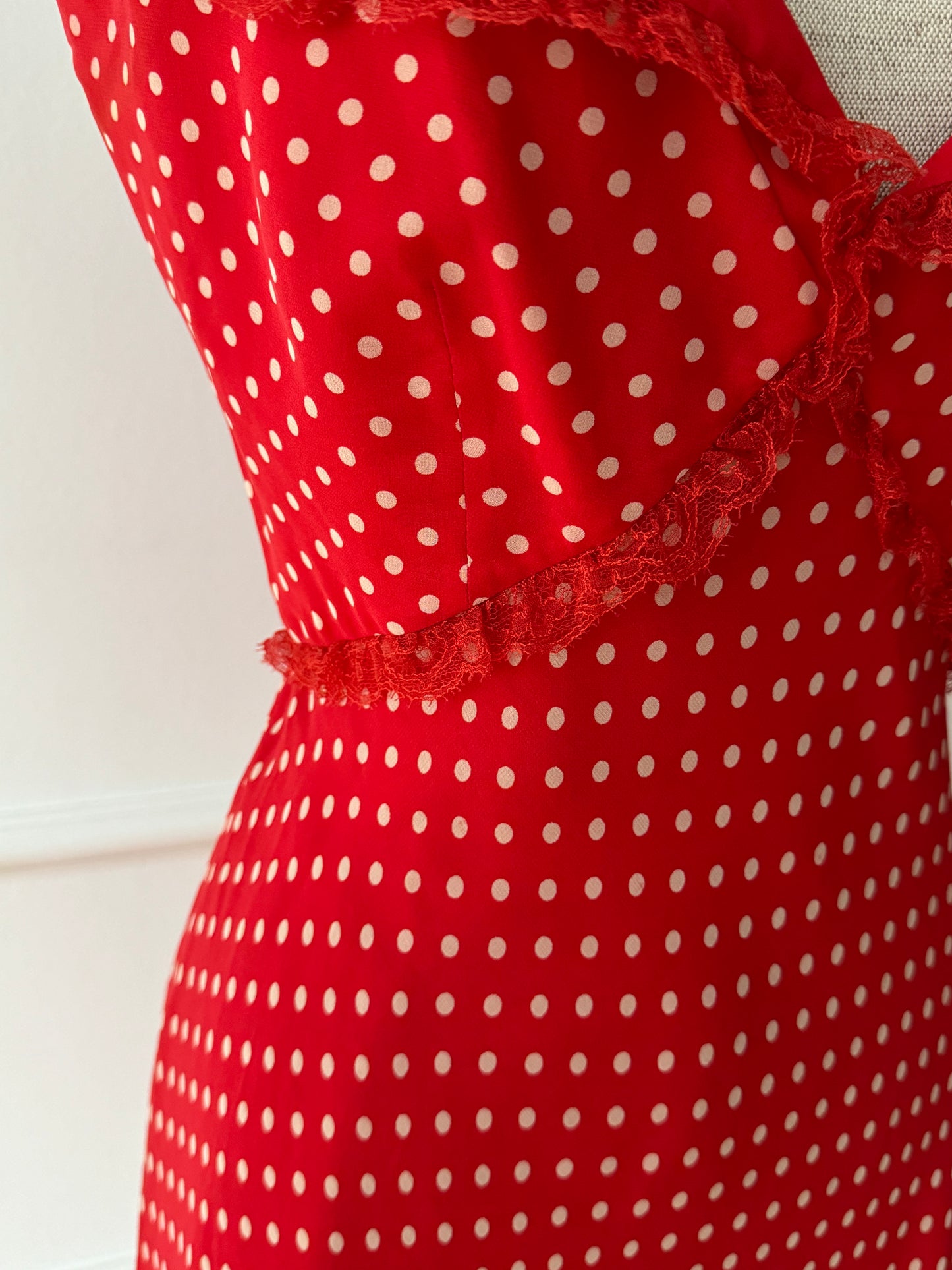 Oscar de la Renta Polka Dot Red Silk Dress (FR 38 / M)