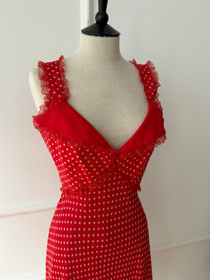 Oscar de la Renta Polka Dot Red Silk Dress (FR 38 / M)