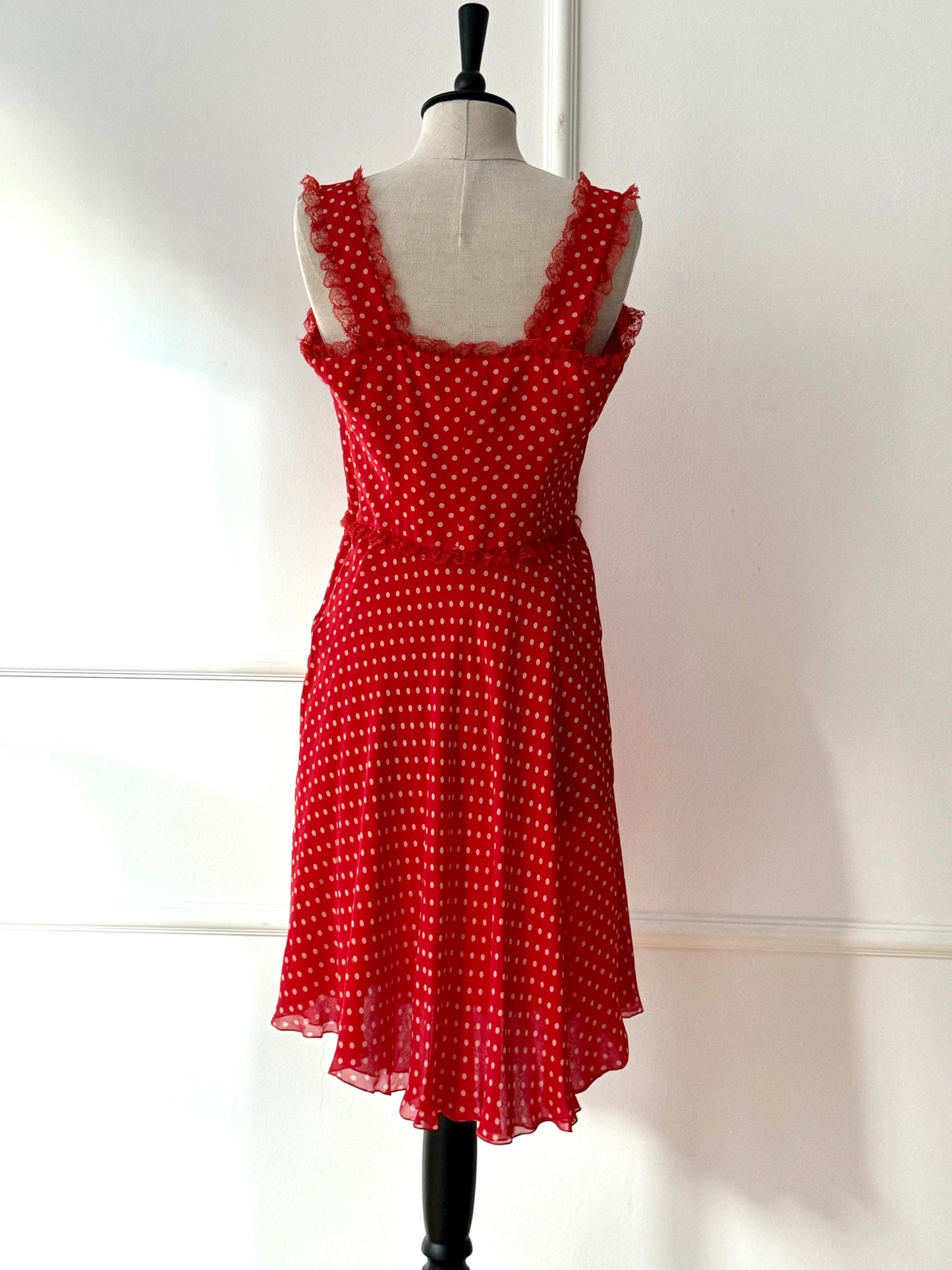 Oscar de la Renta Polka Dot Red Silk Dress (FR 38 / M)