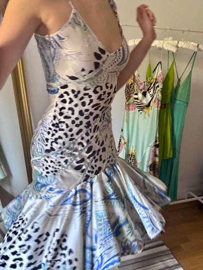 Roberto Cavalli Just Cavalli 2004 Blue Mermaid Silk Dress (S / IT 40)
