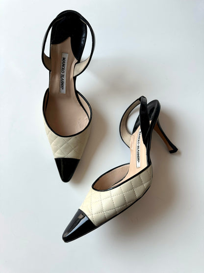 Manolo Blahnik Bicolor Cream & Black Pumps (EU 37)