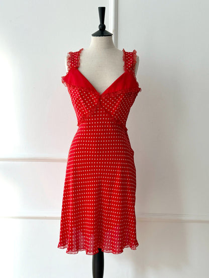 Oscar de la Renta Polka Dot Red Silk Dress (FR 38 / M)