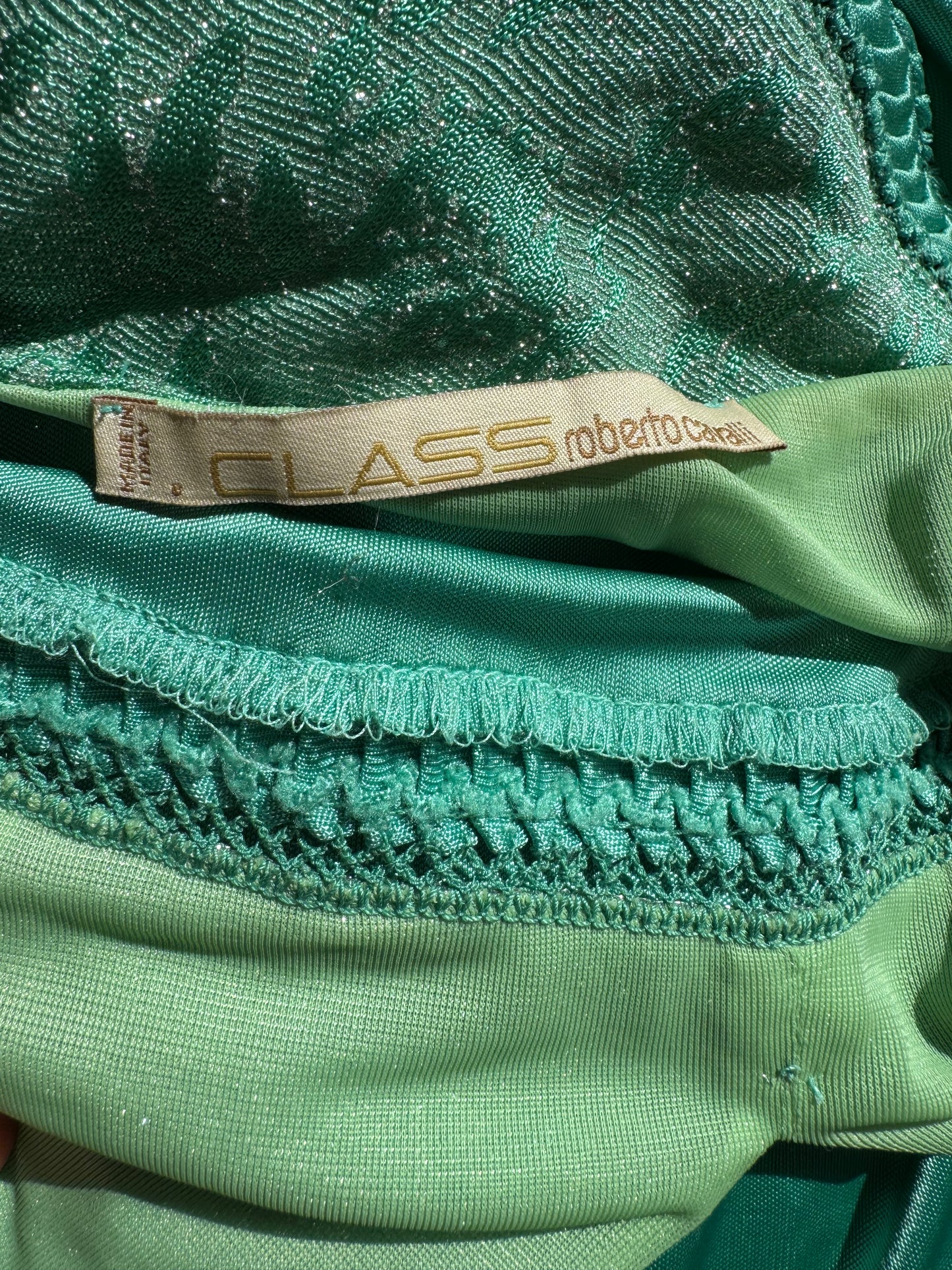 Roberto Cavalli Class Cavalli Green Mint Glitter Dress (M)