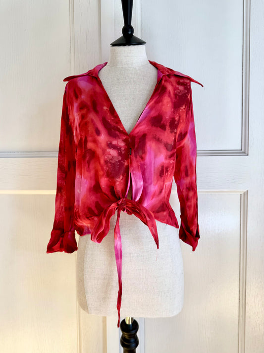 Just Cavalli Pink & Red Lava Crop Top Shirt (L / M)