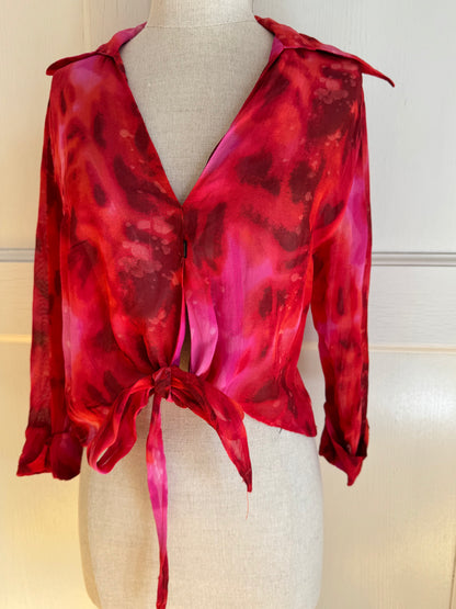 Just Cavalli Pink & Red Lava Crop Top Shirt (L / M)