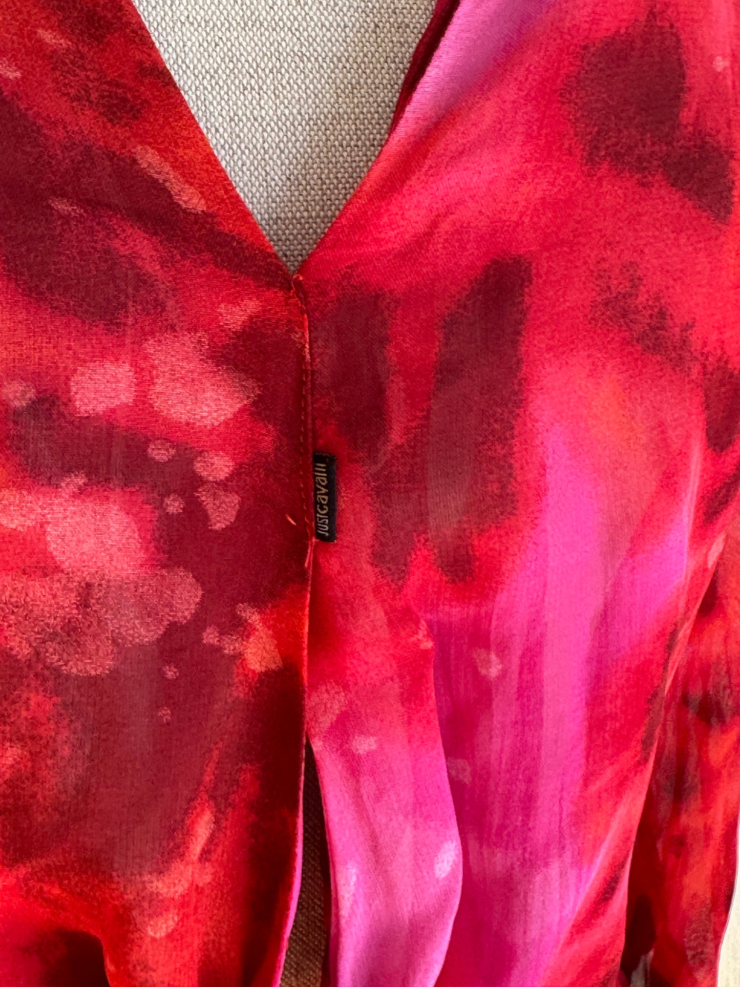 Just Cavalli Pink & Red Lava Crop Top Shirt (L / M)