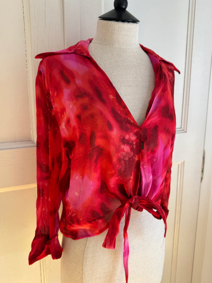 Just Cavalli Pink & Red Lava Crop Top Shirt (L / M)