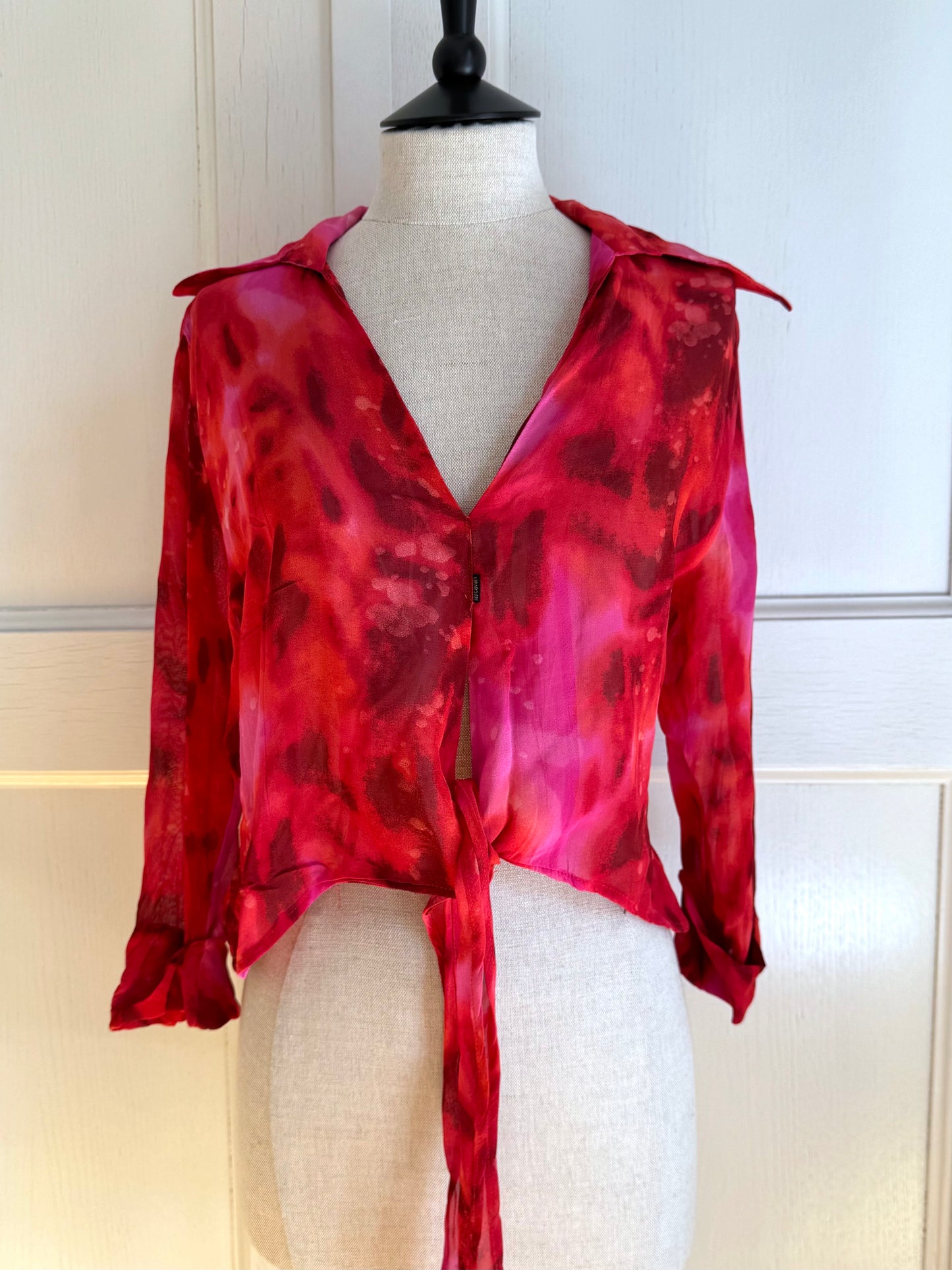Just Cavalli Pink & Red Lava Crop Top Shirt (L / M)