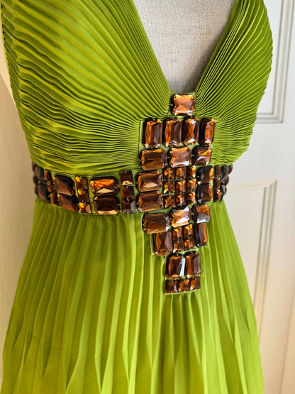 ICONIC Just Cavalli 2001 Green Bejeweled Mini Pleated Dress (S / IT 40)