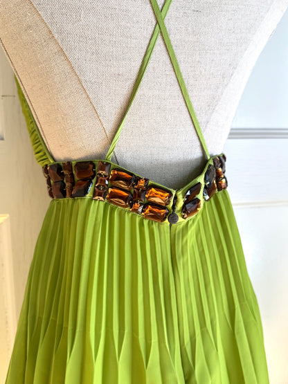 ICONIC Just Cavalli 2001 Green Bejeweled Mini Pleated Dress (S / IT 40)