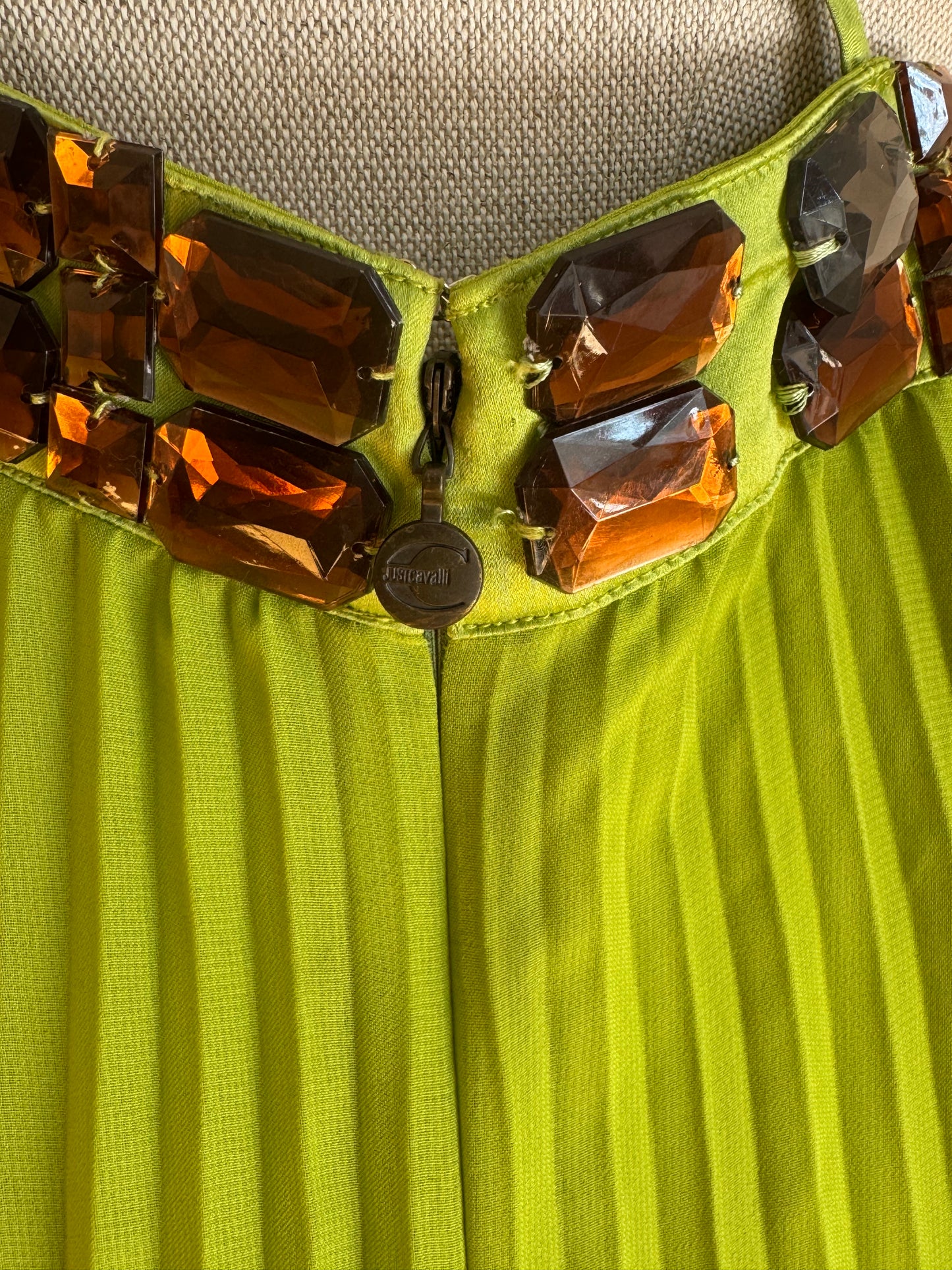 ICONIC Just Cavalli 2001 Green Bejeweled Mini Pleated Dress (S / IT 40)