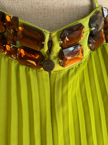 ICONIC Just Cavalli 2001 Green Bejeweled Mini Pleated Dress (S / IT 40)
