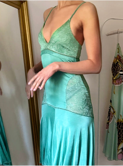 Roberto Cavalli Class Cavalli Green Mint Glitter Dress (M)