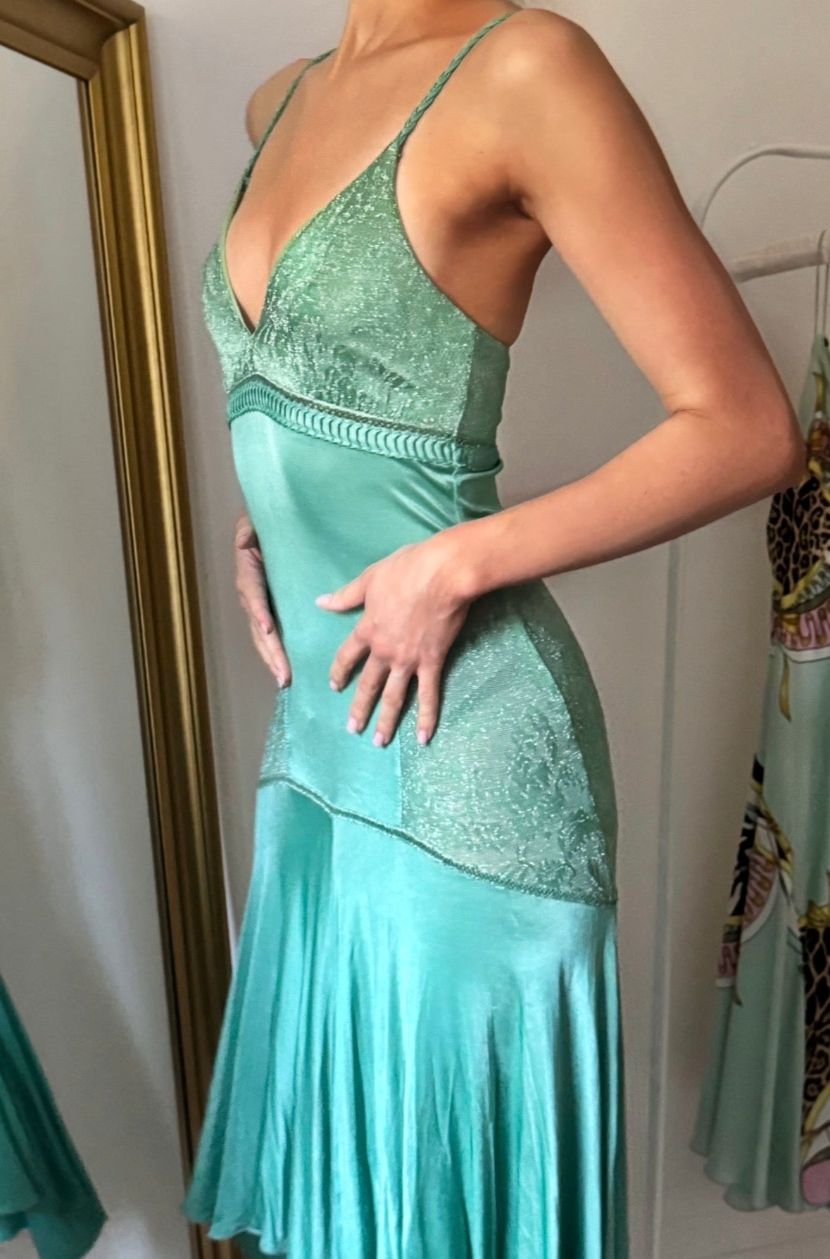 Roberto Cavalli Class Cavalli Green Mint Glitter Dress (M)