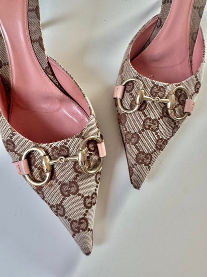 ICONIC Gucci by Tom Ford Monogram Horsebit Pink Mules (EU 39,5)