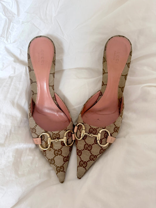 ICONIC Gucci by Tom Ford Monogram Horsebit Pink Mules (EU 39,5)
