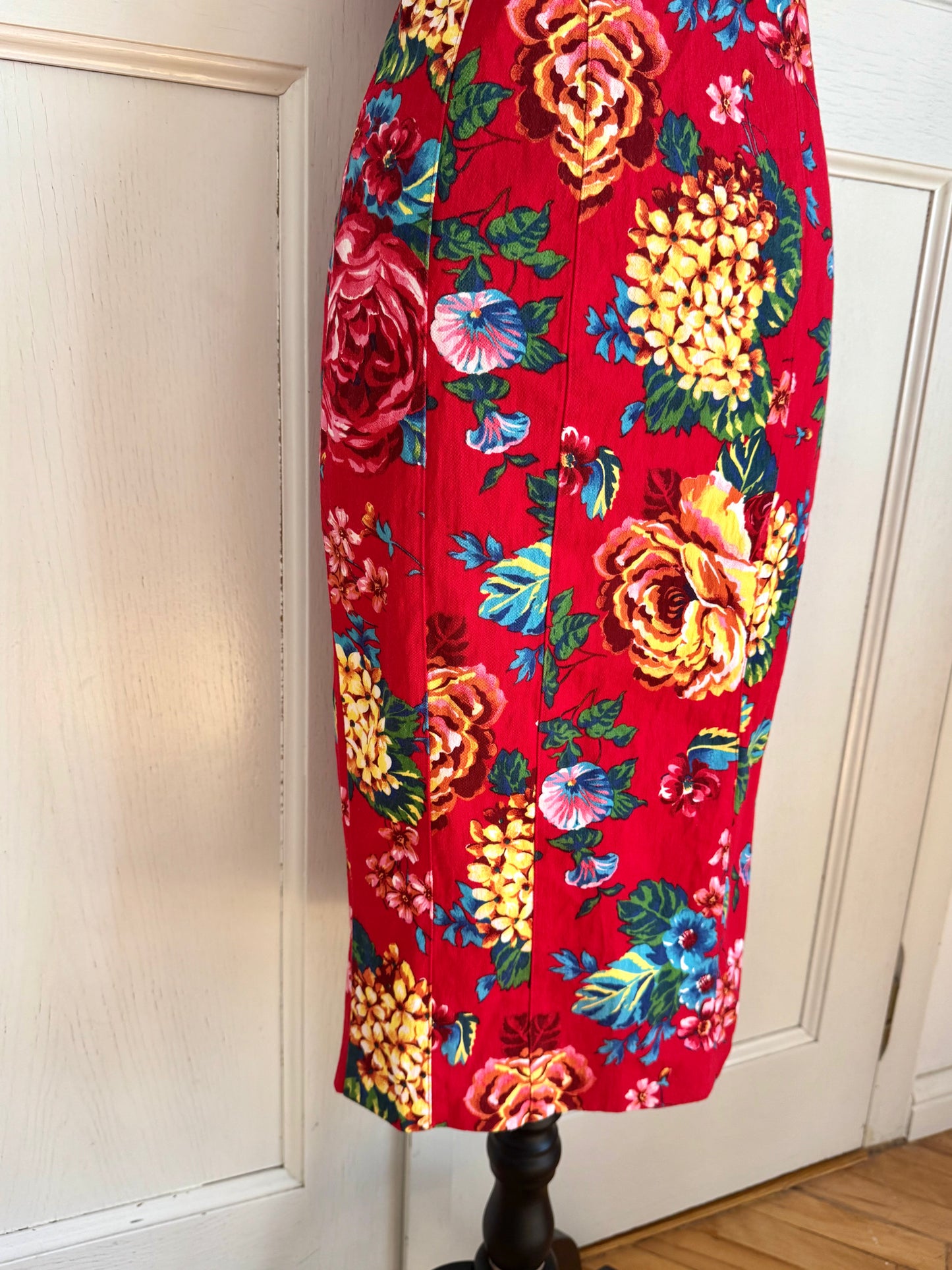 Dolce Gabbana D&G S/S 2003 Red Floral Denim Corset Dress (M)