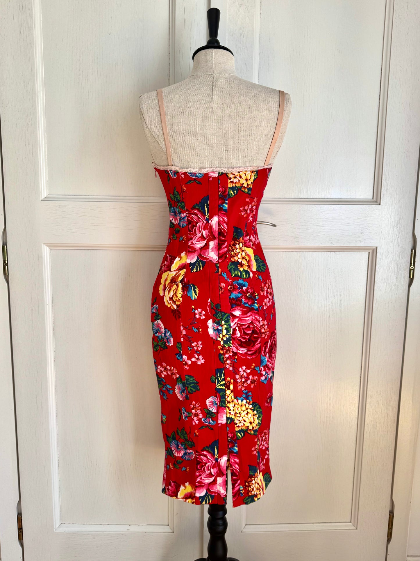Dolce Gabbana D&G S/S 2003 Red Floral Denim Corset Dress (M)