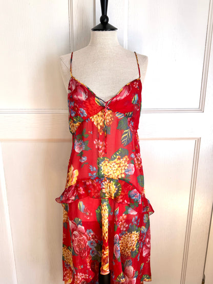 Dolce Gabbana D&G Silk F/W 2003 Red Floral Asymmetrical Dress (S-M)