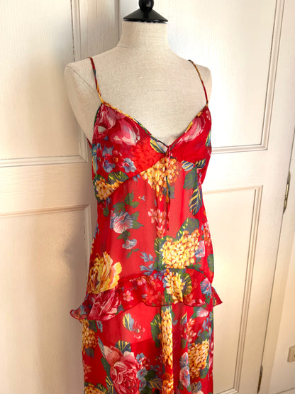 Dolce Gabbana D&G Silk F/W 2003 Red Floral Asymmetrical Dress (S-M)