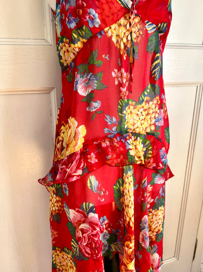 Dolce Gabbana D&G Silk F/W 2003 Red Floral Asymmetrical Dress (S-M)