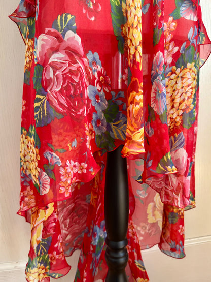 Dolce Gabbana D&G Silk F/W 2003 Red Floral Asymmetrical Dress (S-M)