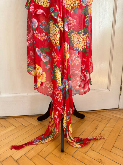 Dolce Gabbana D&G Silk F/W 2003 Red Floral Asymmetrical Dress (S-M)