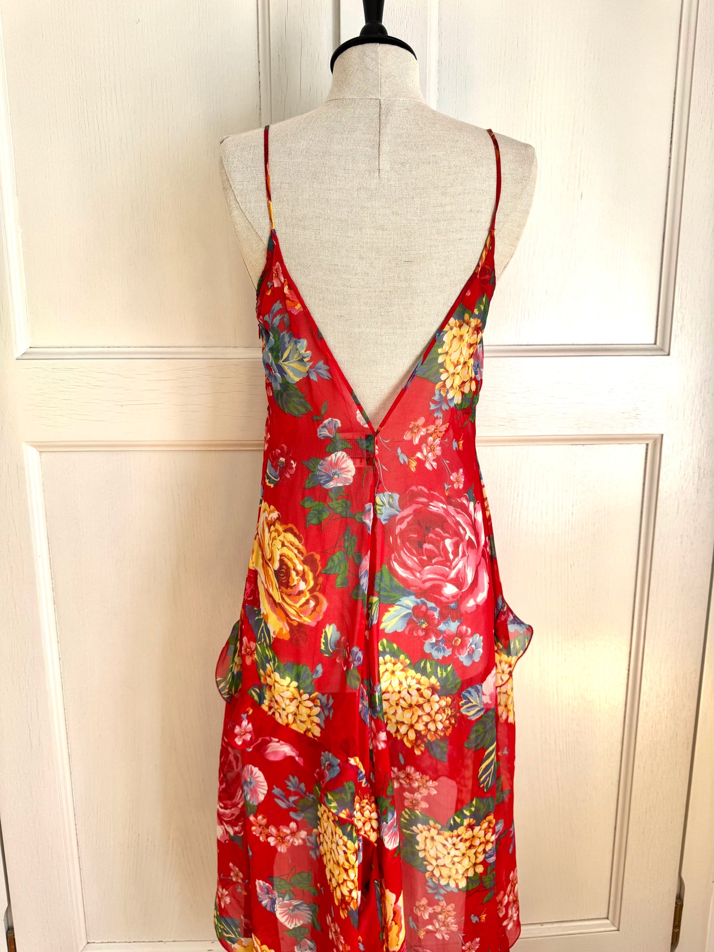 Dolce Gabbana D&G Silk F/W 2003 Red Floral Asymmetrical Dress (S-M)