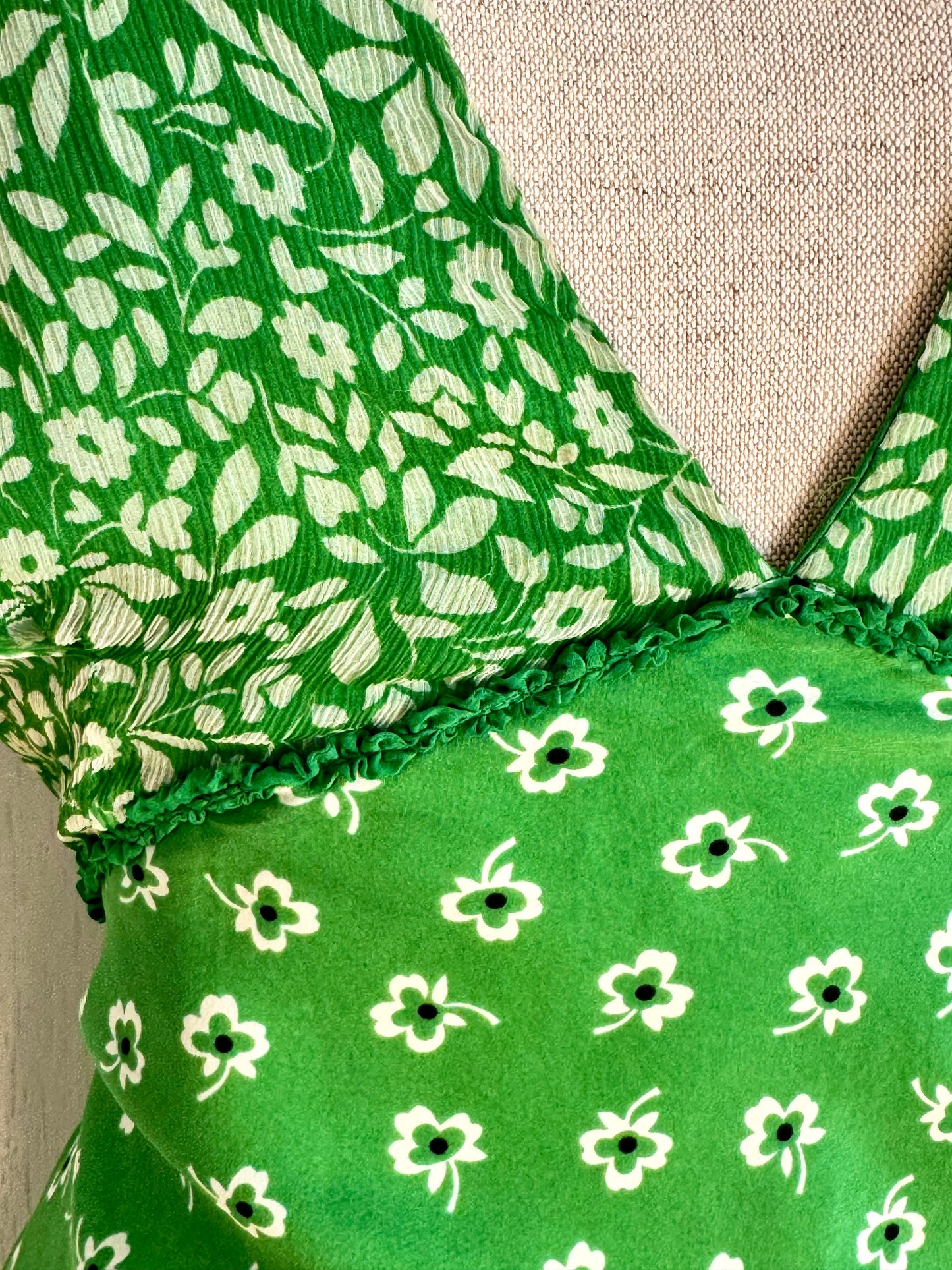 Dolce Gabbana D&G Vintage Silk Green Floral Mini Dress (S-M)