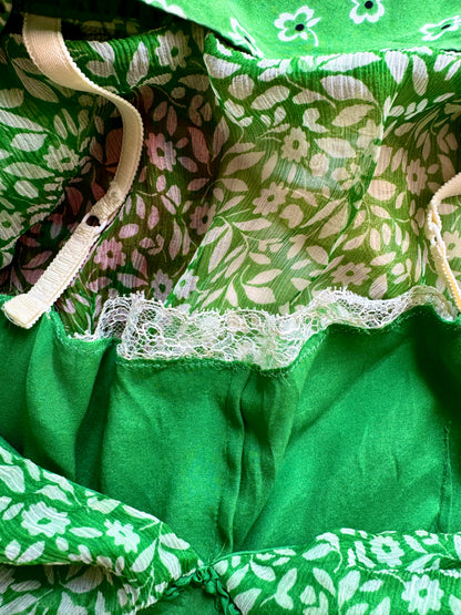 Dolce Gabbana D&G Vintage Silk Green Floral Mini Dress (S-M)