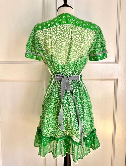 Dolce Gabbana D&G Vintage Silk Green Floral Mini Dress (S-M)