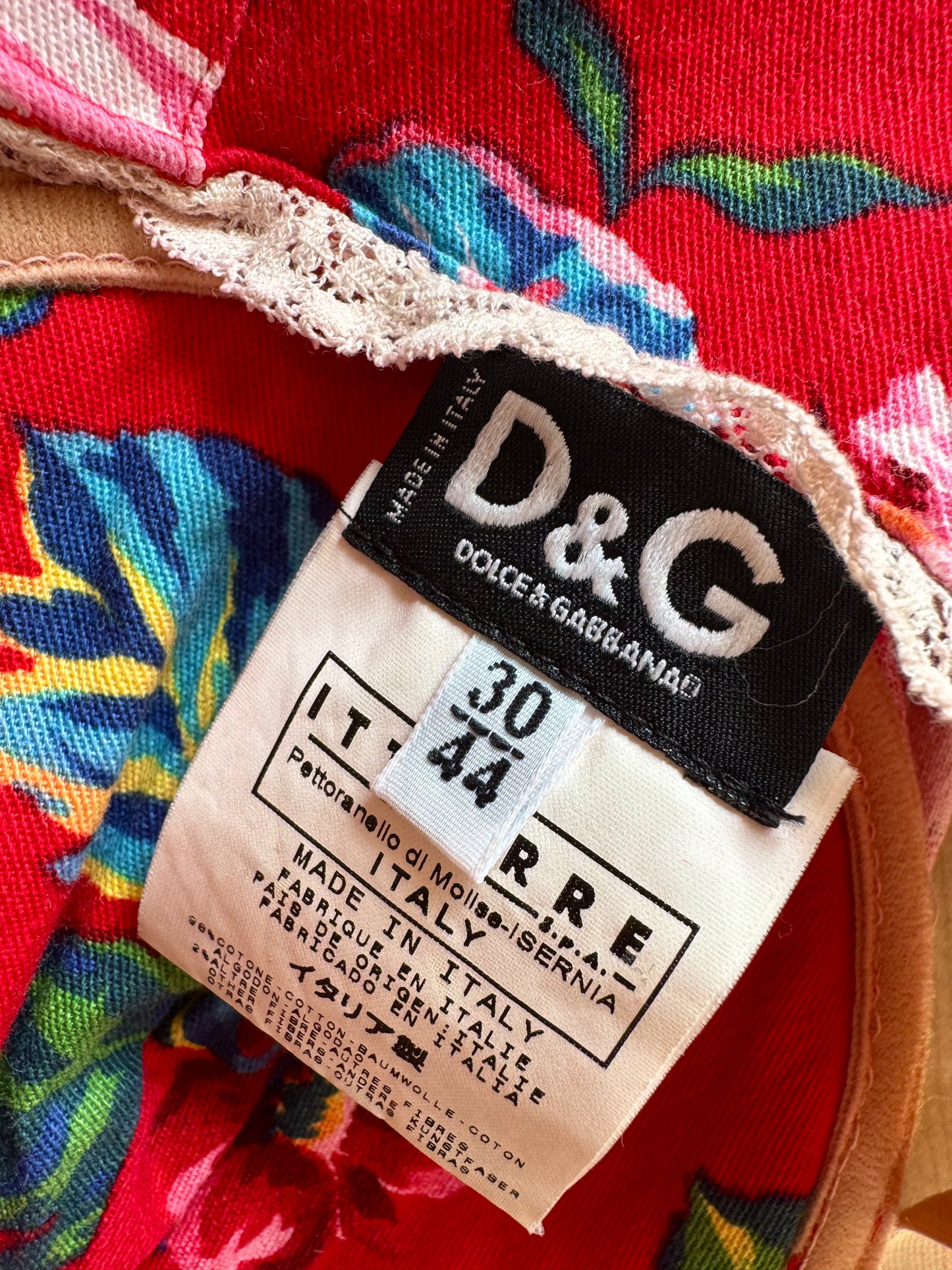 Dolce Gabbana D&G S/S 2003 Red Floral Denim Corset Dress (M)