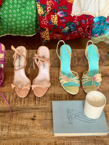 ICONIC Manolo Blahnik Vine Strappy Sandals Heels In Nude (EU 38)