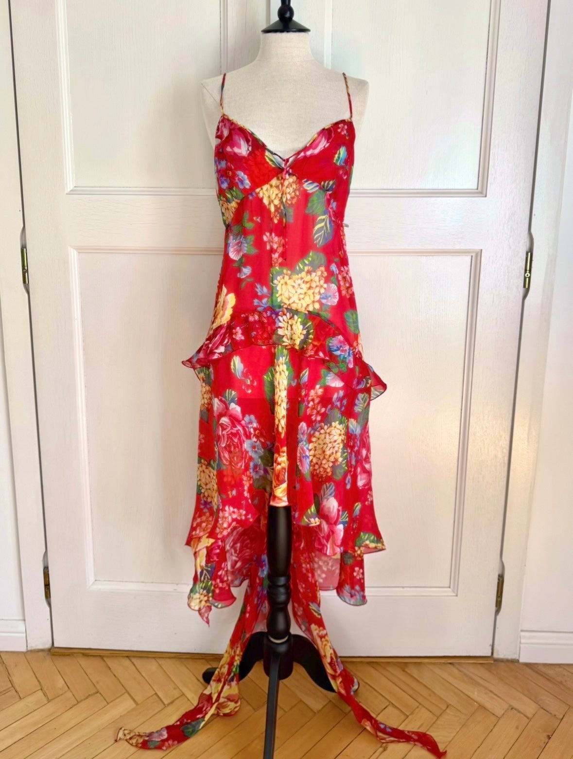 Dolce Gabbana D&G Silk F/W 2003 Red Floral Asymmetrical Dress (S-M)